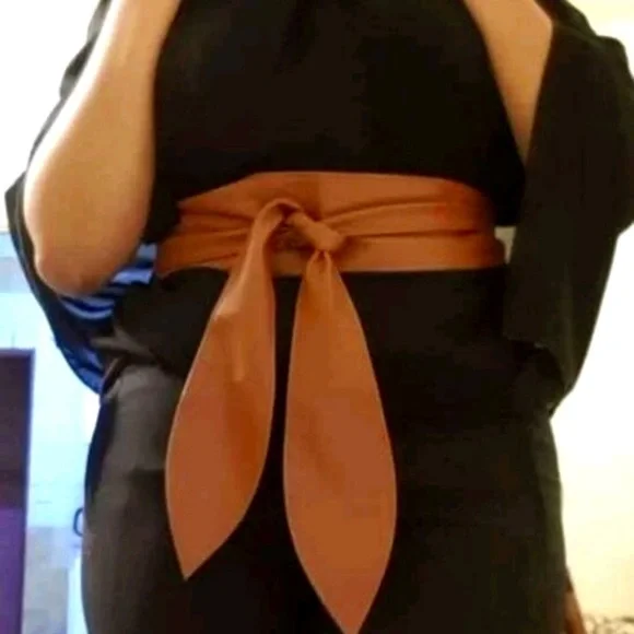 Plus size brown faux leather corset wide waist boho cinch obi belt - Picture 7 of 11